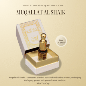 Muqallat Al Shaik Classic Series perfume bottle with golden detailing and elegant Arabic design — luxurious oriental fragrance with oud, musk, and amber notes